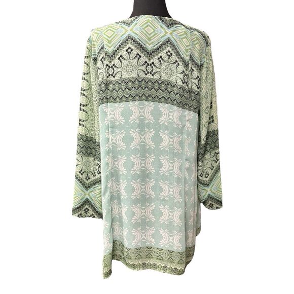 ZOZO Green Boho Print Tunic Top Tassel Tie V Neck Hi-low Hem - Picture 4 of 7